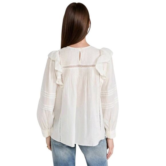 Madewell Women's Ivory Cotton Pintuck Ruffle Peasant Boho Top - Picture 4 of 15